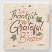 Thankful, Grateful and Blessed Thanksgiving Design ストーンコースター (正面)