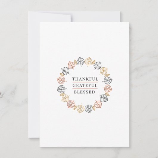 "Thankful Grateful Blessed" エレガントな秋のリース シーズンカード (正面)