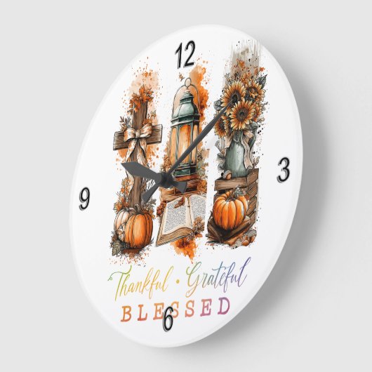 Thankful Grateful Blessed  ラージ壁時計 (傾斜)