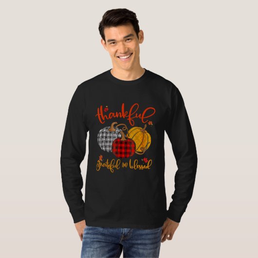 Thankful Grateful Blessed Autumn Fall Pumpkin Outf Tシャツ (正面フル)