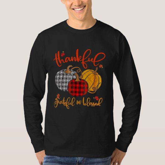 Thankful Grateful Blessed Autumn Fall Pumpkin Outf Tシャツ (正面)