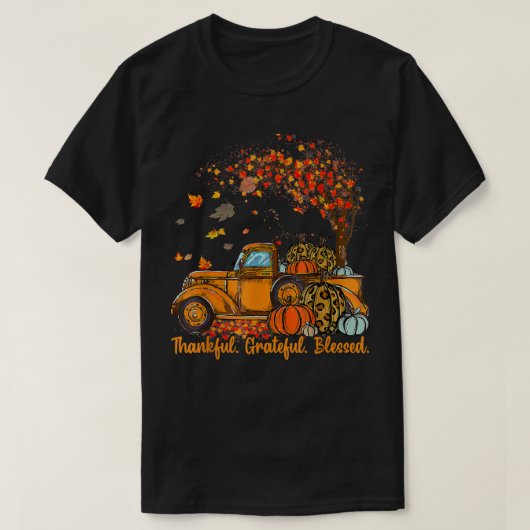 Thankful Grateful Blessed Autumn Truck Falling Lea Tシャツ (デザイン正面)