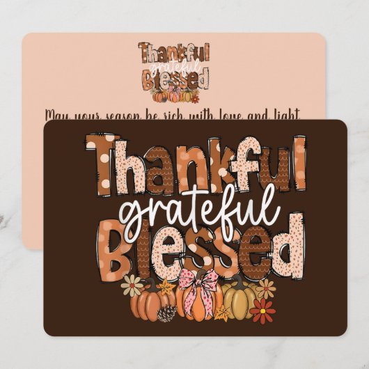 Thankful, Grateful, Blessed – Autumn Typography シーズンカード (正面/裏面)