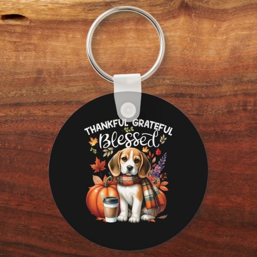 Thankful Grateful Blessed Beagle Dog Happy Fall Y' キーホルダー (正面)