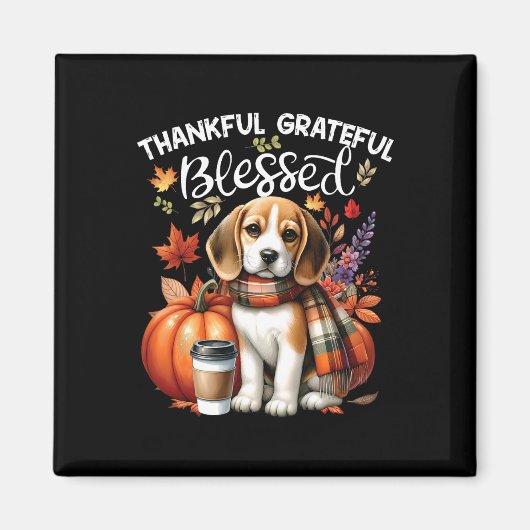 Thankful Grateful Blessed Beagle Dog Happy Fall Y' マグネット (正面)