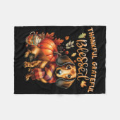 Thankful Grateful Blessed Dachshund Dog Fall Y'all フリースブランケット (正面(横))