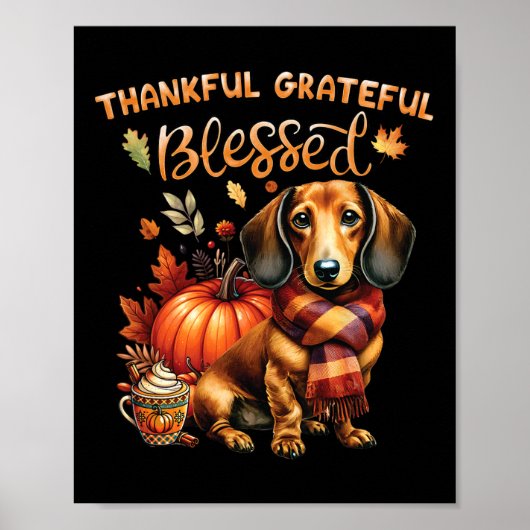 Thankful Grateful Blessed Dachshund Dog Fall Y'all ポスター (正面)