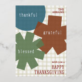 Thankful Grateful Blessed Earthy Cute Thanksgiving 箔シーズンカード (正面)