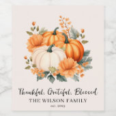Thankful Grateful Blessed Fall Pumpkin Family Name ワインラベル (シングルラベル)