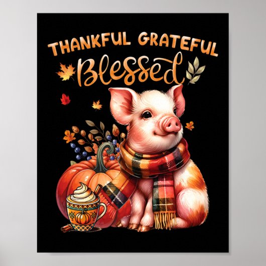 Thankful Grateful Blessed Farm Animal Pig Fall Y'a ポスター (正面)