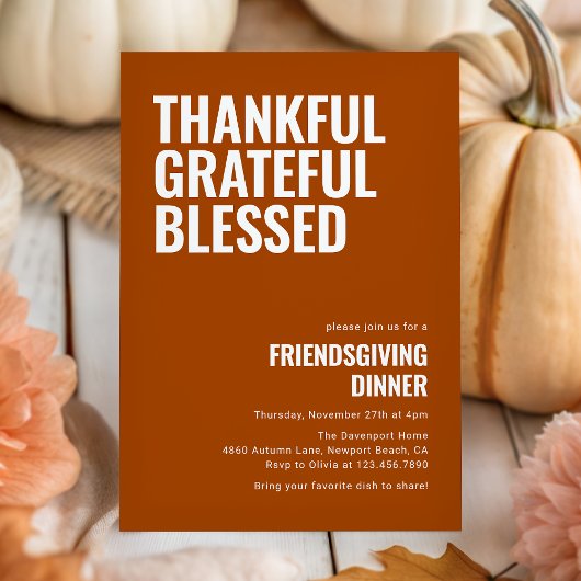 Thankful Grateful Blessed Friendsgiving Dinner 招待状