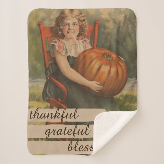 Thankful Grateful Blessed  | Girl with Pumpkin シェルパブランケット (正面)