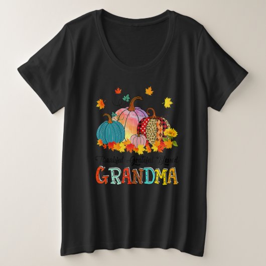 Thankful Grateful Blessed Grammy Pumpkins Thanksgi プラスサイズTシャツ (デザイン正面)