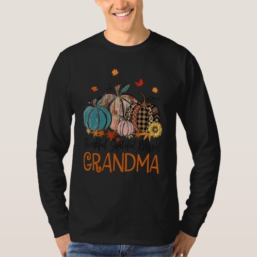 Thankful Grateful Blessed Grandma Pumpkins Thanksg Tシャツ (正面)