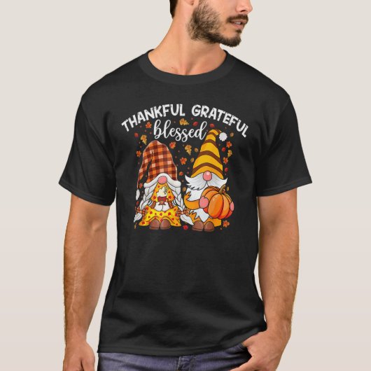 Thankful Grateful Blessed Happy Thanksgiving Plaid Tシャツ (正面)