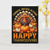 Thankful Grateful Blessed Happy Thanksgiving Turke カード (黄色い花)