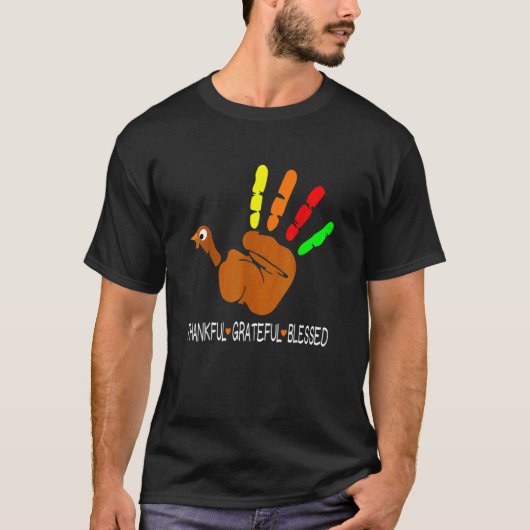 Thankful Grateful Blessed Heart Turkey Hand Thanks Tシャツ (正面)
