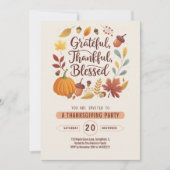 Thankful Grateful Blessed leaf Thanksgiving Fall 招待状 (正面)