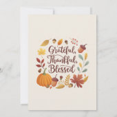 Thankful Grateful Blessed leaf Thanksgiving Fall 招待状 (裏面)