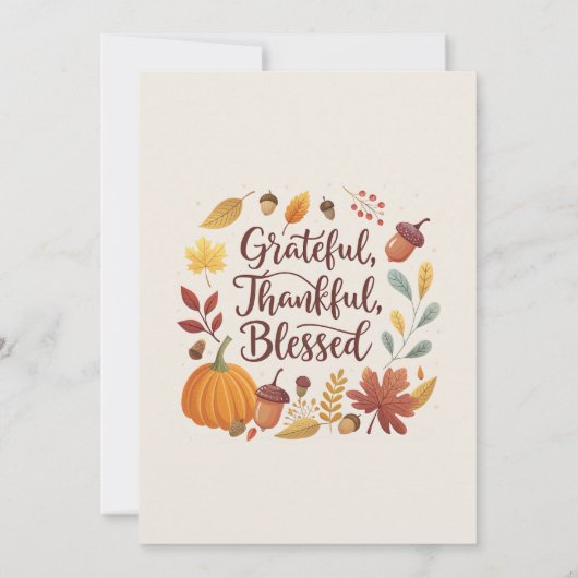 Thankful Grateful Blessed leaf Thanksgiving Fall 招待状 (裏面)