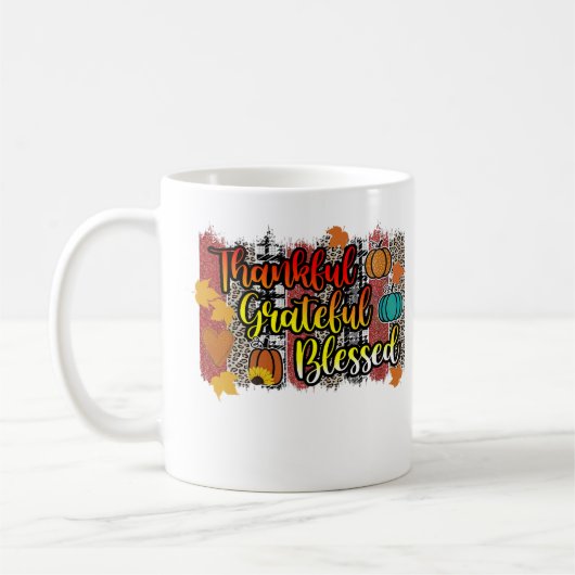 Thankful Grateful Blessed Leopard Pumpkin Fall Vib コーヒーマグカップ (左)