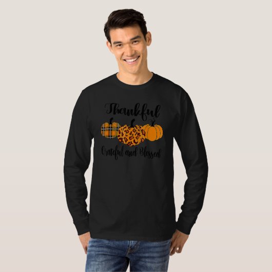 Thankful Grateful Blessed Leopard Pumpkin Thanksgi Tシャツ (正面フル)