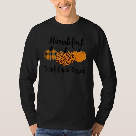 Thankful Grateful Blessed Leopard Pumpkin Thanksgi Tシャツ (正面)