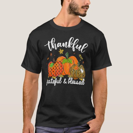 Thankful Grateful Blessed Plaid Leopard Pumpkin Th Tシャツ (正面)