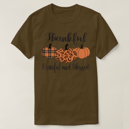 Thankful Grateful Blessed Plaid Leopard Pumpkin Th Tシャツ (デザイン正面)