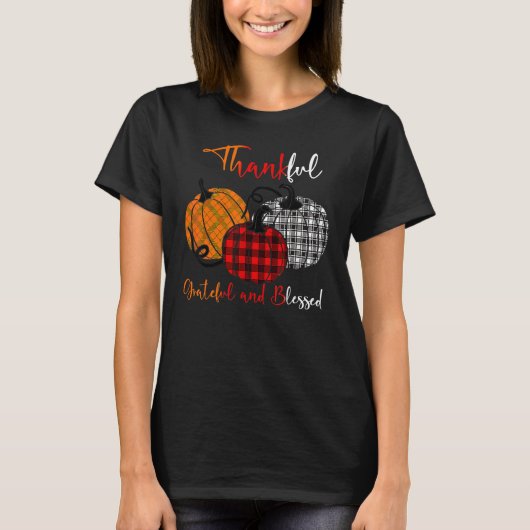 Thankful Grateful Blessed Plaid Pumpkin Thanksgivi Tシャツ (正面)