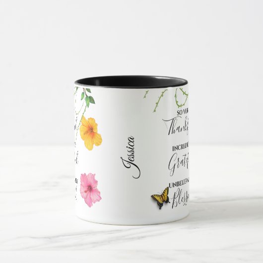 Thankful, Grateful, Blessed Script Nature  マグカップ (中央)