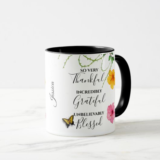 Thankful, Grateful, Blessed Script Nature  マグカップ (正面右)