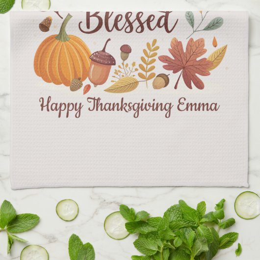Thankful Grateful Blessed Thanksgiving Fall キッチンタオル (折り畳み)
