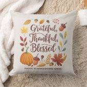Thankful Grateful Blessed Thanksgiving Fall クッション (ブランケット)