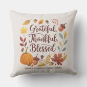Thankful Grateful Blessed Thanksgiving Fall クッション (裏面)