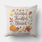 Thankful Grateful Blessed Thanksgiving Fall クッション (正面)