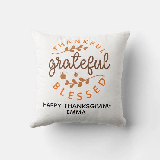 Thankful Grateful Blessed Thanksgiving Fall クッション (裏面)