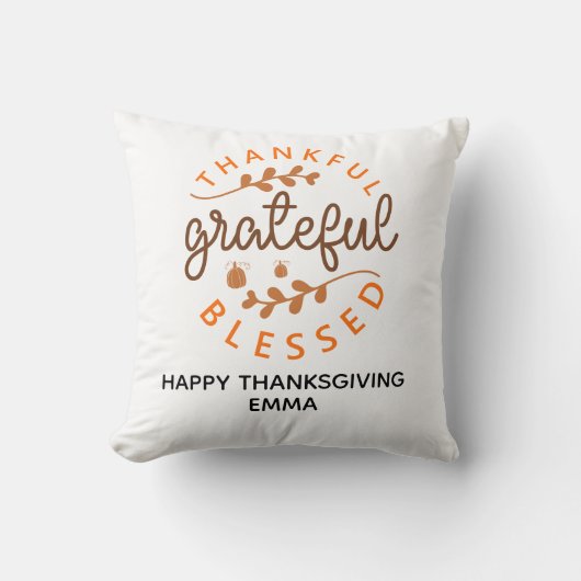 Thankful Grateful Blessed Thanksgiving Fall クッション (正面)