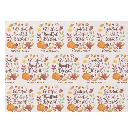 Thankful Grateful Blessed Thanksgiving Fall テーブルクロス (正面(横))