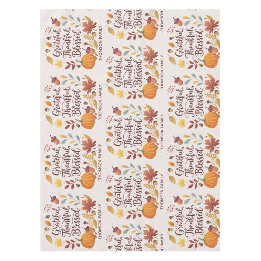 Thankful Grateful Blessed Thanksgiving Fall テーブルクロス (正面)