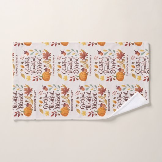 Thankful Grateful Blessed Thanksgiving Fall ハンドタオル (ハンドタオル)