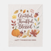 Thankful Grateful Blessed Thanksgiving Fall フリースブランケット (正面)