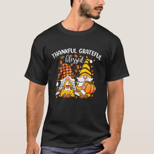 Thankful Grateful Blessed Thanksgiving Fall Gnomes Tシャツ (正面)