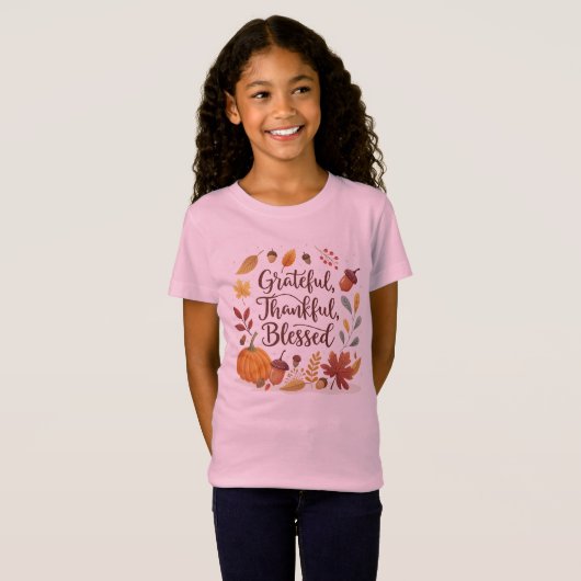 Thankful Grateful Blessed Thanksgiving Fall Tシャツ (正面フル)