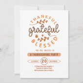 Thankful Grateful Blessed Thanksgiving Party 招待状 (正面)