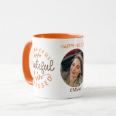 Thankful Grateful Blessed Thanksgiving Photo マグカップ (正面左)