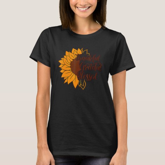 Thankful Grateful Blessed Thanksgiving Sunflower Tシャツ (正面)