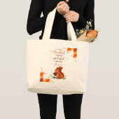 Thankful Grateful Cute Squirrel Fall Theme Tote  ラージトートバッグ (正面(商品))
