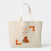 Thankful Grateful Cute Squirrel Fall Theme Tote  ラージトートバッグ (裏面)