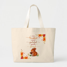 Thankful Grateful Cute Squirrel Fall Theme Tote  ラージトートバッグ